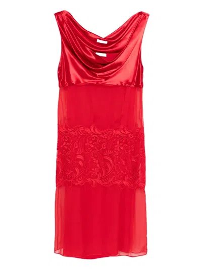 Ferragamo Cowl-neck Lace-insert Dress In Red