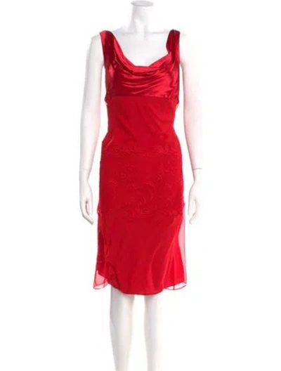 Pre-owned Ferragamo Cowl Neck Midi Length Dress In Red