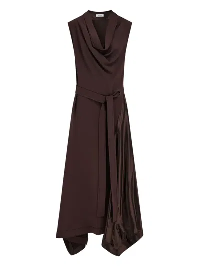 FERRAGAMO COWL-NECK SATIN-PANEL DRESS