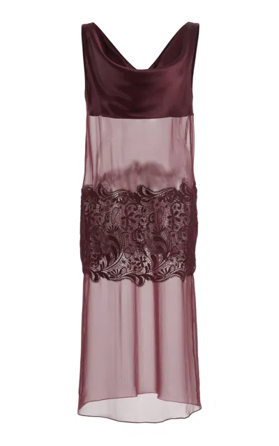 Ferragamo Cowl-neck Silk-chiffon Midi Dress In Burgundy