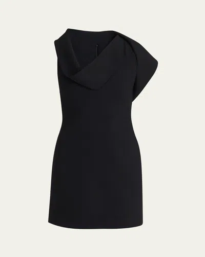 Ferragamo Cowl-neck Stretch Twill Mini Dress In Black