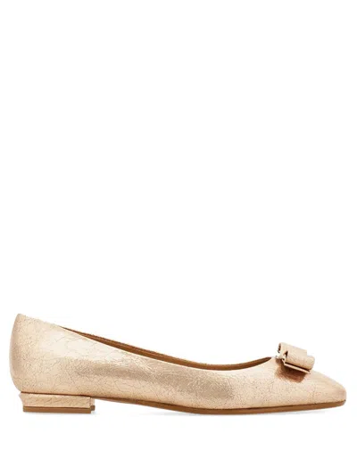 Ferragamo Cracked Leather Fiocco Vara Ballerina In Animal Print