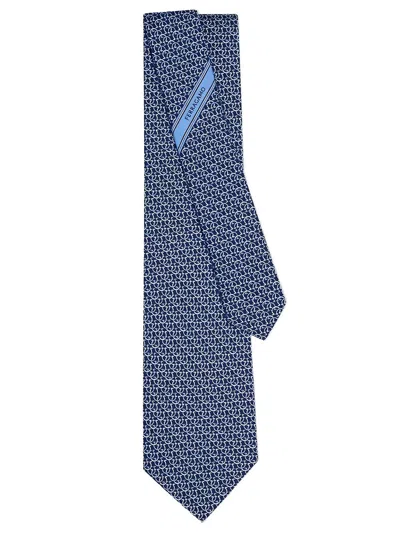 Ferragamo Tie In Silk Gancini Circle Print In Blue