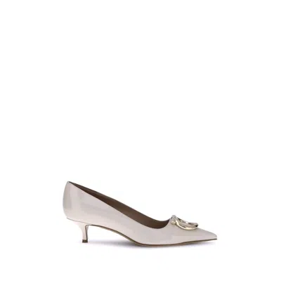 Ferragamo Cream Calf Leather Bos Taurus Mid Heel Women's Pumps In Gray