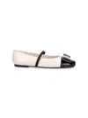 Ferragamo Cream Flat Shoes With Glossy Black Toe Cap In Multi