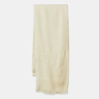 Pre-owned Ferragamo Cream Gancini Pattern Silk & Wool Scarf In White