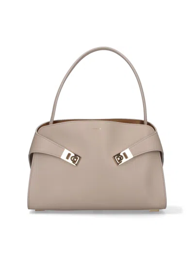 Ferragamo Cream Hug Soft Leather Shoulder Bag In Brown