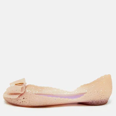 Pre-owned Ferragamo Cream Jelly Nilly Bow Ballet Flats Size 36.5 In White
