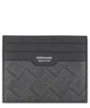 Ferragamo Compact Leather Card Holder With Gancini Print In Grey