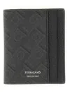 Ferragamo Monogram Textured Finish Credit Card Holder In Black