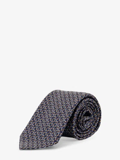 Ferragamo Crema Silk Tie With Intreccio Print In Black
