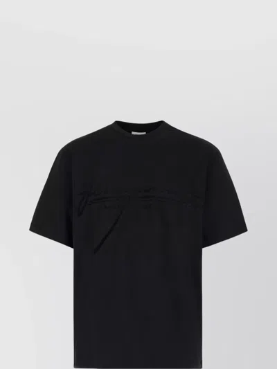 Ferragamo Crew Neck Graphic Print Short Sleeves T-shirt In Black