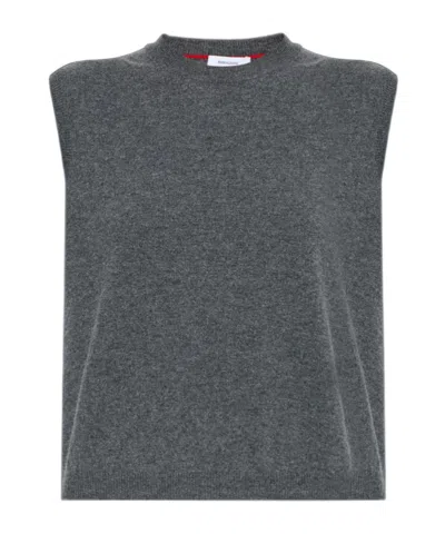 Ferragamo Crew Neck Knitted Vest In Gray