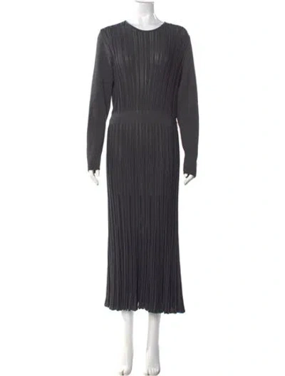 Pre-owned Ferragamo Crew Neck Long Dress In Gray