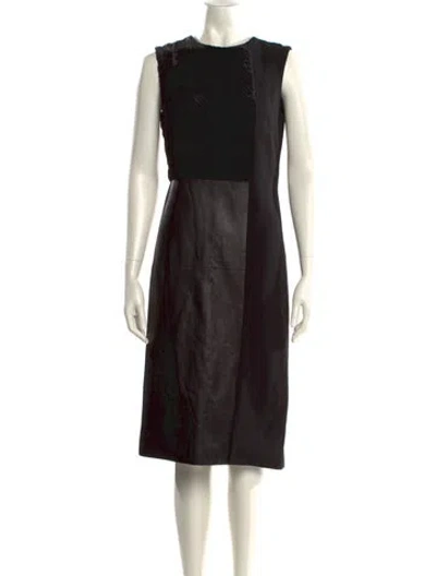 Pre-owned Ferragamo Crew Neck Midi Length Dress In Black