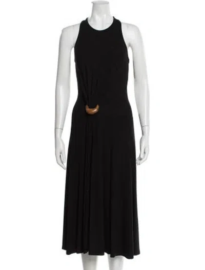Pre-owned Ferragamo Crew Neck Midi Length Dress In Black