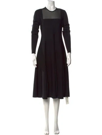 Pre-owned Ferragamo Crew Neck Midi Length Dress W/ Tags In Black
