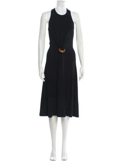 Pre-owned Ferragamo Crew Neck Midi Length Dress W/ Tags In Black