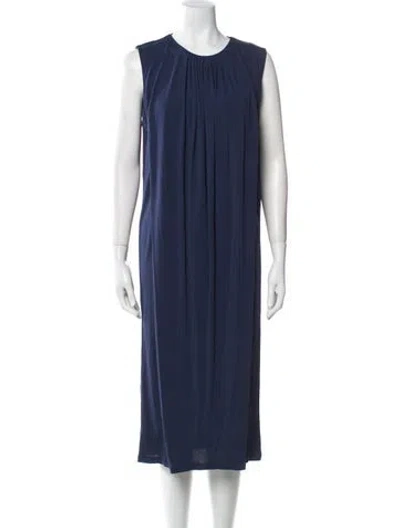 Pre-owned Ferragamo Crew Neck Midi Length Dress W/ Tags In Blue