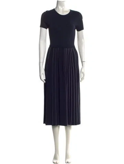 Pre-owned Ferragamo Crew Neck Midi Length Dress W/ Tags In Blue