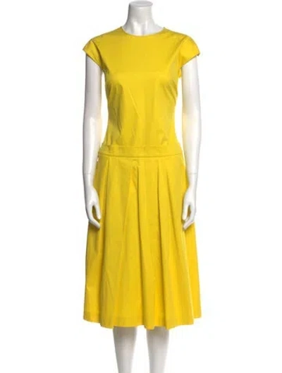 Pre-owned Ferragamo Crew Neck Midi Length Dress In Yellow