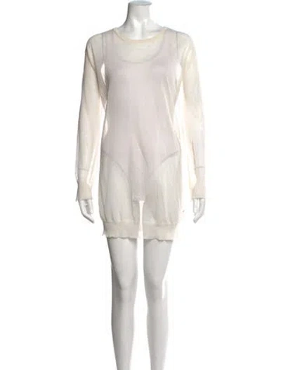 Pre-owned Ferragamo Crew Neck Mini Dress In White