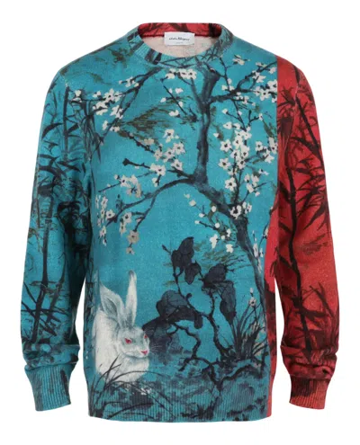 Ferragamo Crew Neck Rabbit Sweater In Blue