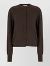 Ferragamo Crew Neck Wool Blend Cardigan In Brown