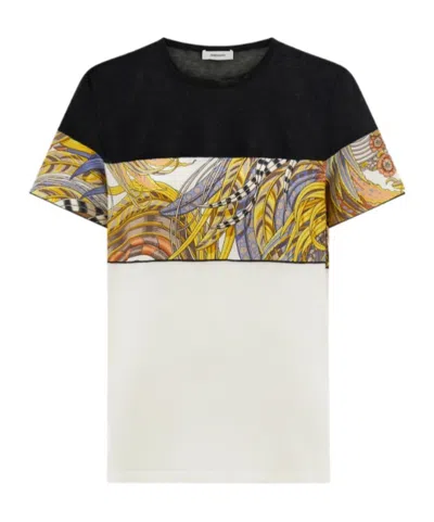 FERRAGAMO CREWNECK T-SHIRT WITH SILK INSERTS