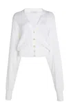 Ferragamo Crinkled-knit Linen-blend Cardigan In White