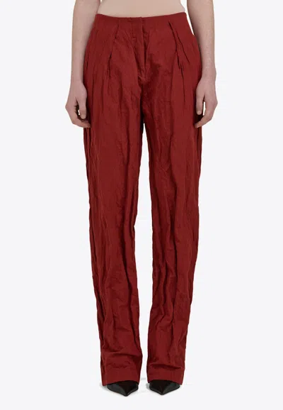 Ferragamo Crinkled Pleated Pants In Red