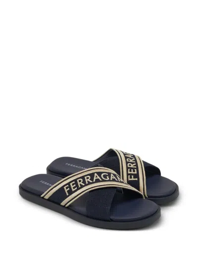Pre-owned Ferragamo Criss-cross Canvas Sandals In Blue
