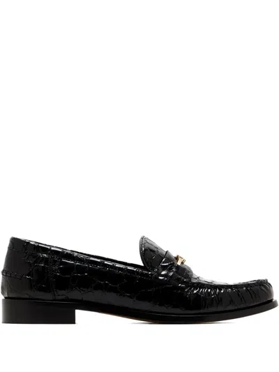 Ferragamo Croc-effect Loafers In Black