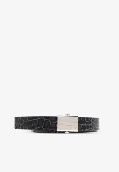 Ferragamo Croc-embossed Leather Reversible Belt