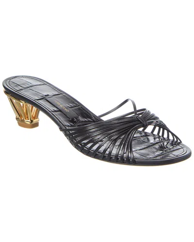 Ferragamo Croc-embossed Leather Sandal In Black