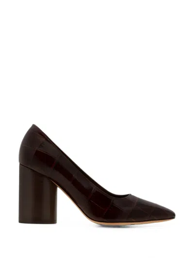 Ferragamo Croc-effect Leather Pumps In Brown