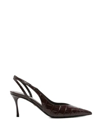 Ferragamo Crocodile-effect Leather Slingback Pump In Black