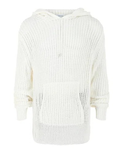 Ferragamo Crochet Drop-sleeve Hoodie With Ribbon Trim In White