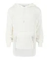 Ferragamo Crochet Drop-sleeve Hoodie With Ribbon Trim In Neutral