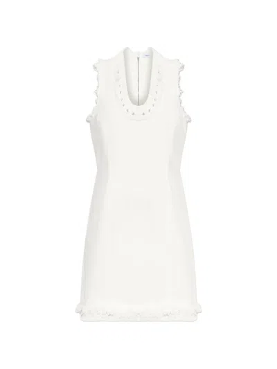 Ferragamo Crochet-trim Frayed Mini Dress In White