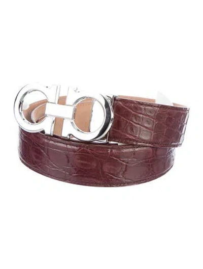 Pre-owned Ferragamo Crocodile Belt In Burgundy