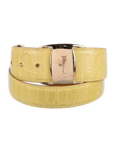 Pre-owned Ferragamo Crocodile Belt In Green