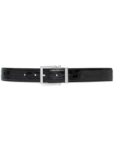 Ferragamo Crocodile-embossed Leather Belt In Black