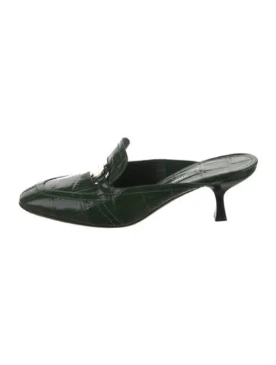 Pre-owned Ferragamo Crocodile Mules In Green