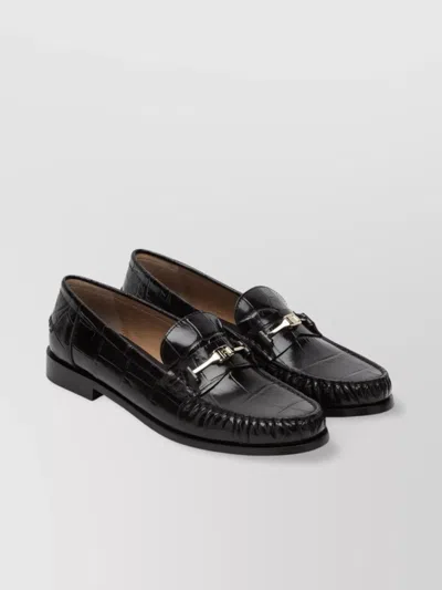 Ferragamo Crocodile Pattern Chain Metallic Moccasin In Black