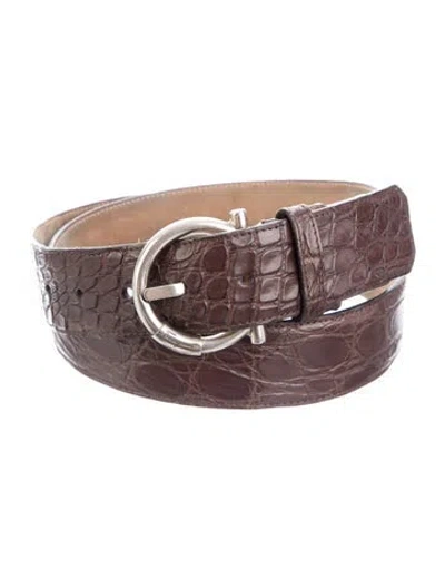 Pre-owned Ferragamo Crocodile Waist Belt In Brown