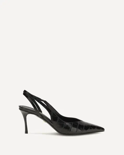 Ferragamo Crocodile-effect Leather Slingback Pumps In Black