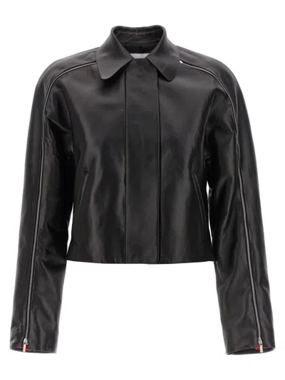 FERRAGAMO CROPPED LEATHER BLOUSON WITH ZIP CLOSURE