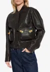 Ferragamo Cropped Leather Bomber Jacket In Brown