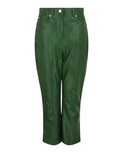 Ferragamo Cropped Leather Straight-leg Pants In Green